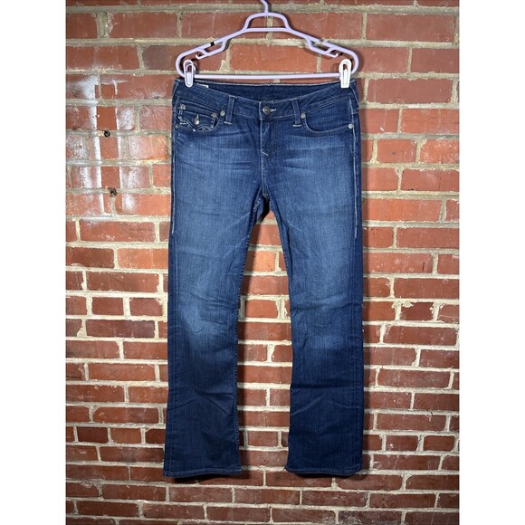 True Religion Becky Blue Zip Fly Jeans Stretch USA Made Women's 31, Real 34x32.5 - Picture 2 of 9